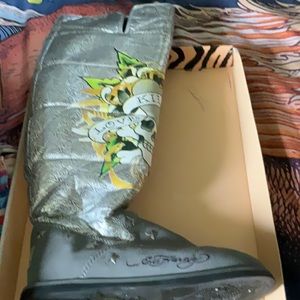 Ed Hardy Silver Skull Boots